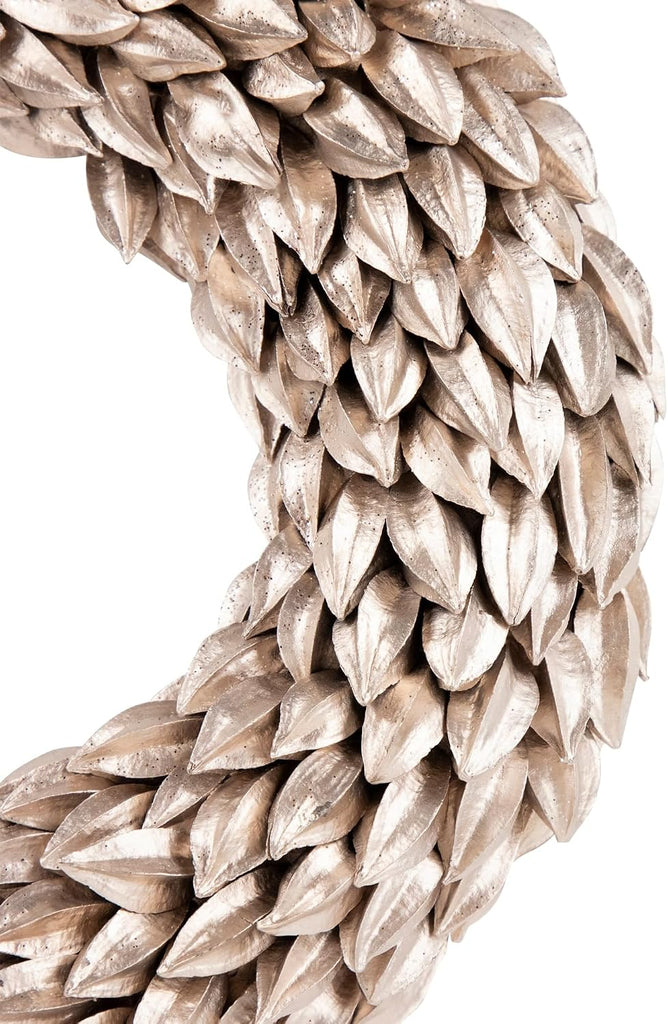 Champagne Gold Budding Leaves Glitter Christmas Wreath 11.5-inch Unlit 11.5" Un-lit