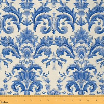 Adults Blue Damask Fabric by The Yard 1 Yard