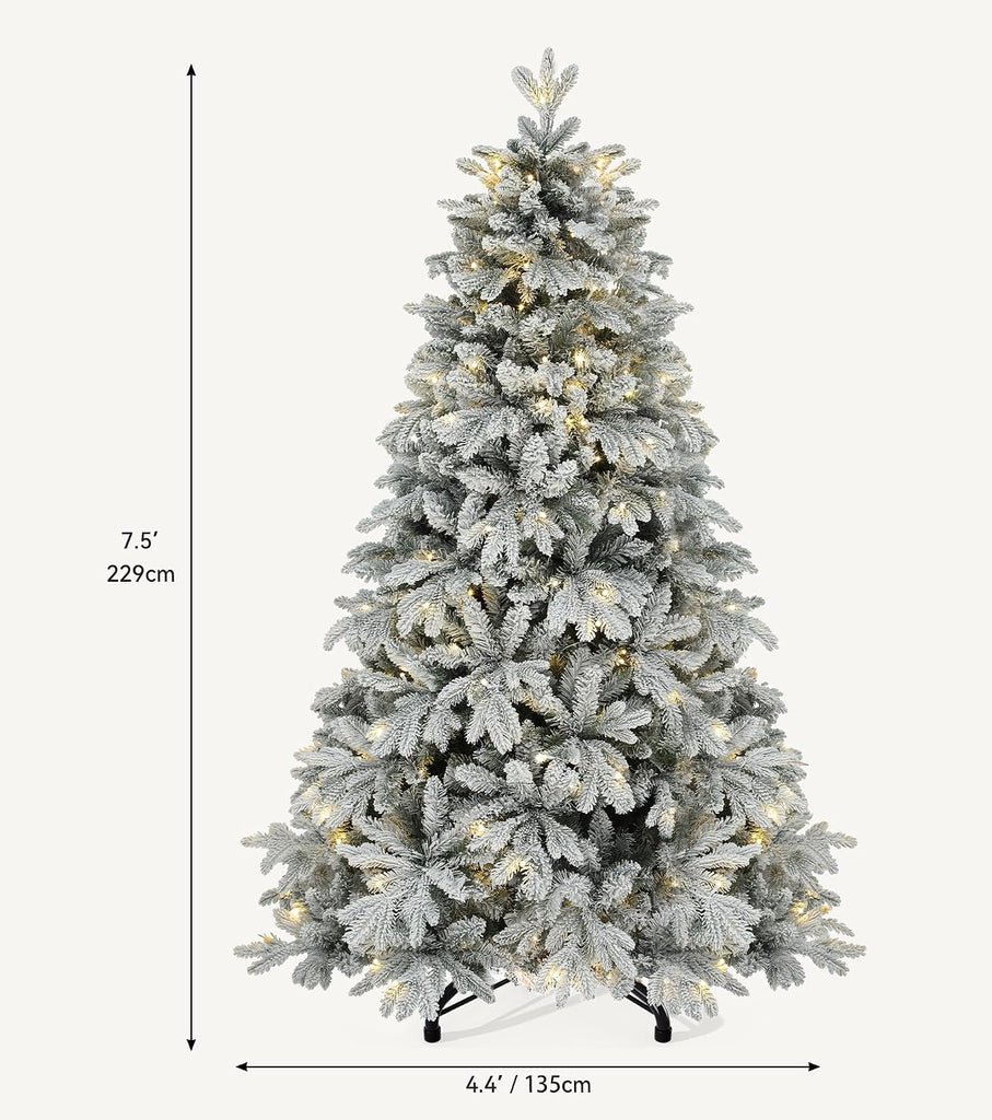 7.5ft Pre-lit Snow Flocked Canaan Fir Christmas Tree with Remote