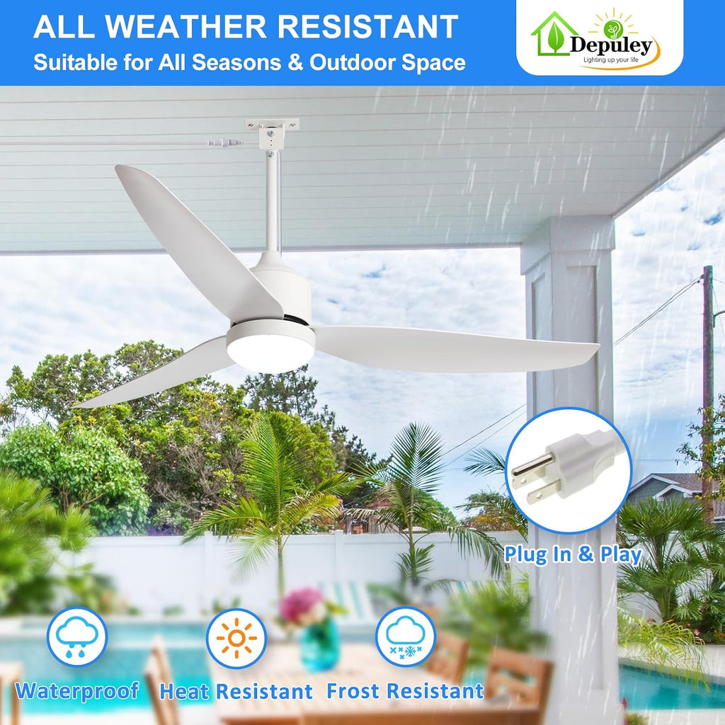52 Inch White Waterproof Gazebo Fans with Lights Outdoor Hanging - Plug in Remote App Control for Patios Farmhouse Porch - 6 Speed Reversible DC Motor A101-B0F5WNQB9K