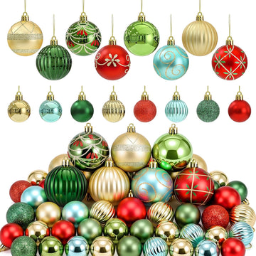Christmas Ball Ornaments 1.6'' 2.4'' Red Gold Green Blue - Set of 48