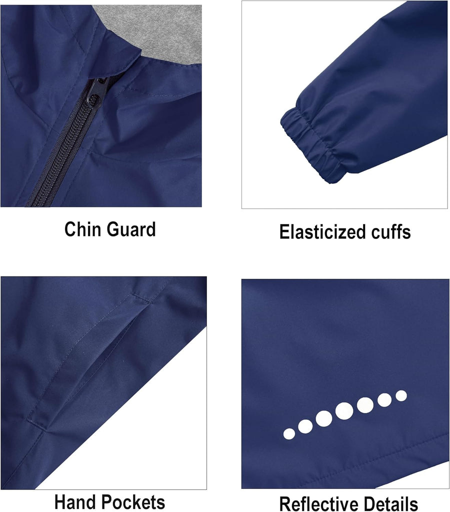 Boys Girls Waterproof Hooded Jackets Fleece Lined Rain Jackets
