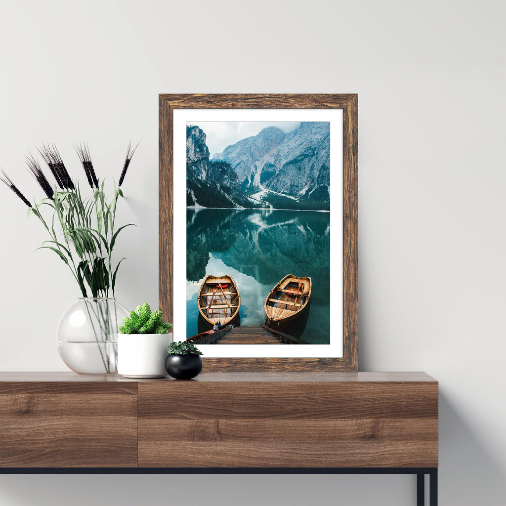 12x18 Picture Frame Set of 4, 12 x 18 Rustic Brown Wood(Mat 8.5x11)