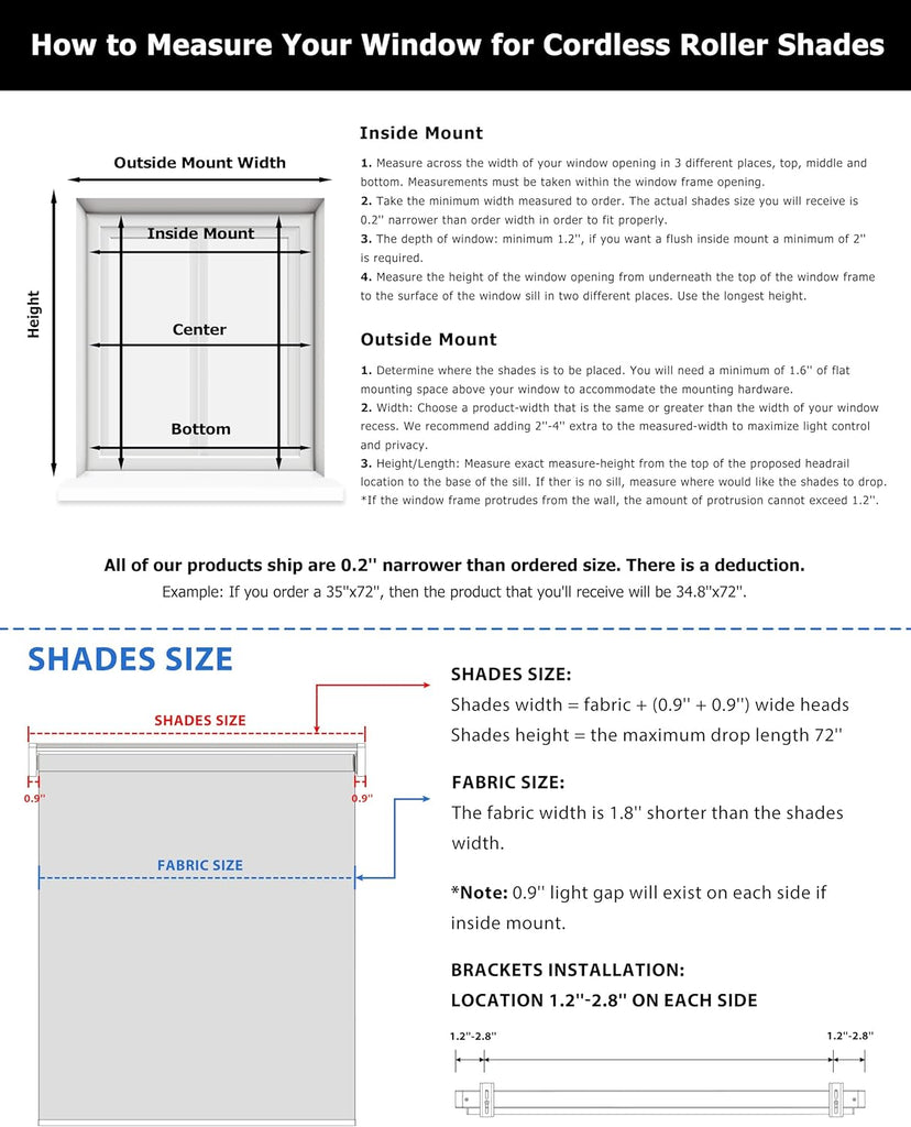 No Drill Cordless Roller Shades, 27x72, White | 100% Blackout Roller Blinds for Windows, Thermal Insulated UV