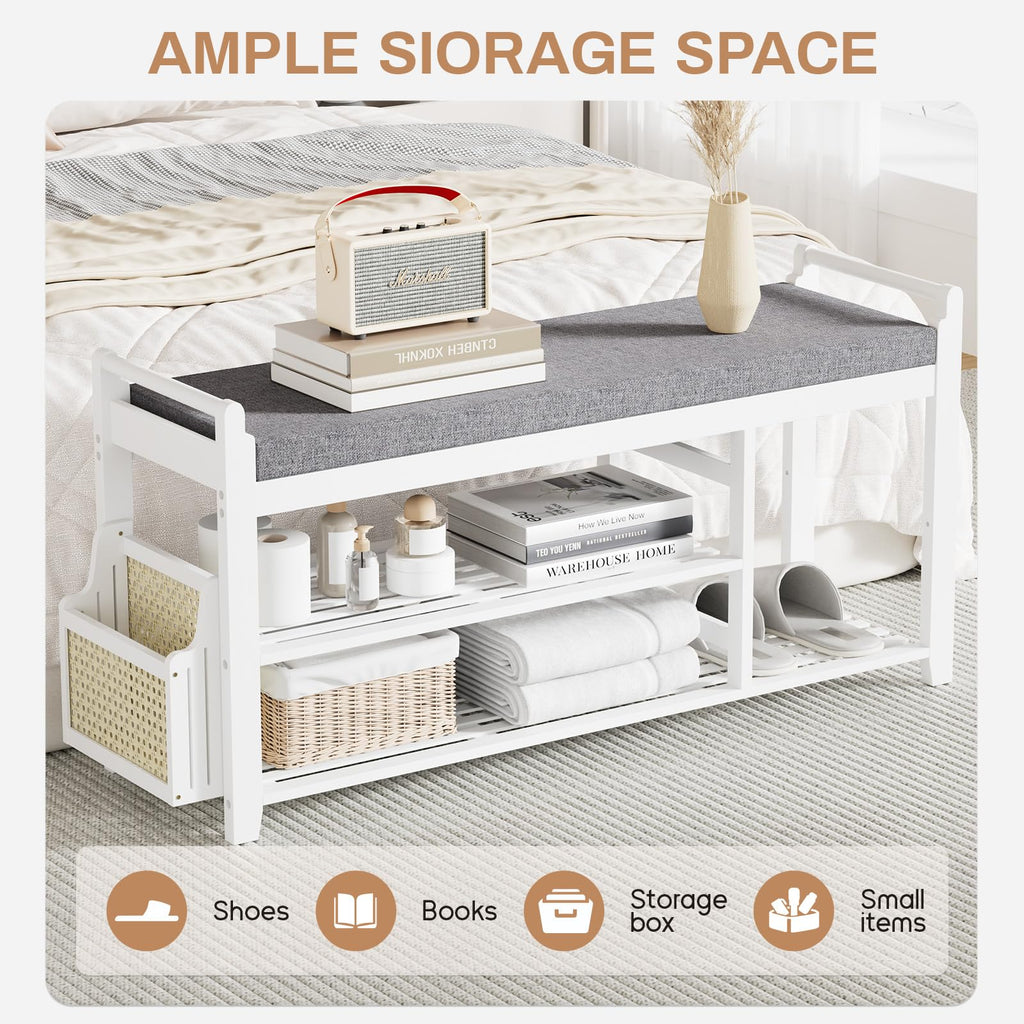 2-Tier Shoe Rack Bench, 39.4 in, White and Dark Grey