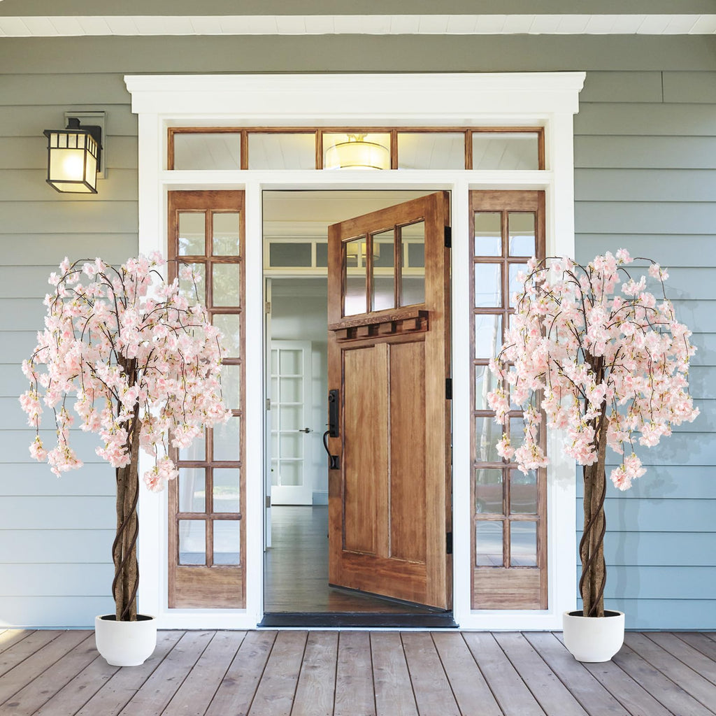 5.5FT Artificial Cherry Blossom Tree, Fake Flower Tree, Faux Floral Plant Blooming Tree Pot with White Flowers, Tall