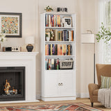 71" Tall Book Shelf and Bookcase with Doors, 6 Tier Wooden Bookshelf with Storage Cabinet