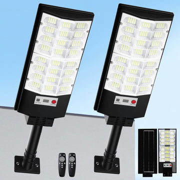 2-Pack Solar Street Lights Outdoor Waterproof, Solar Lights with Motion Sensor, LED Flood Light with Remote