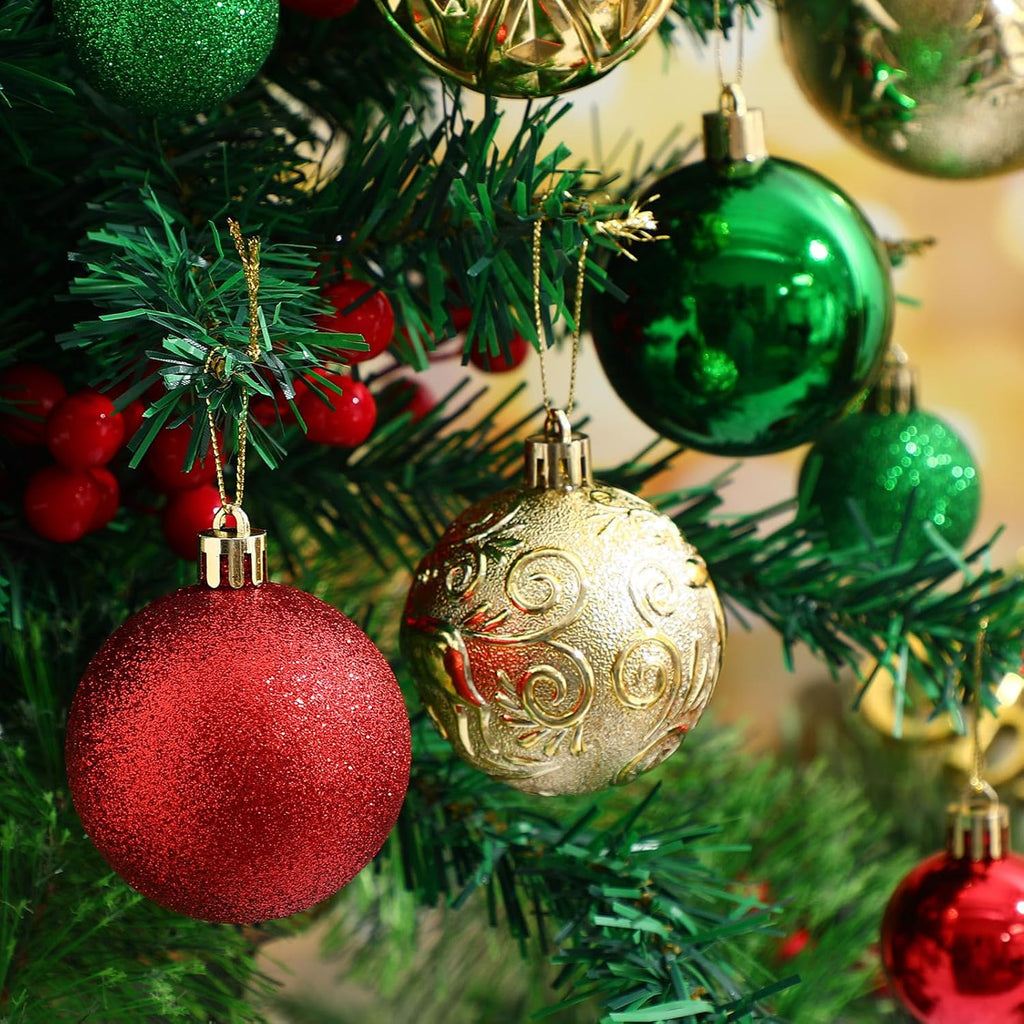 Shatterproof Christmas Ball Ornaments,Red, Green, Gold - Set of 32
