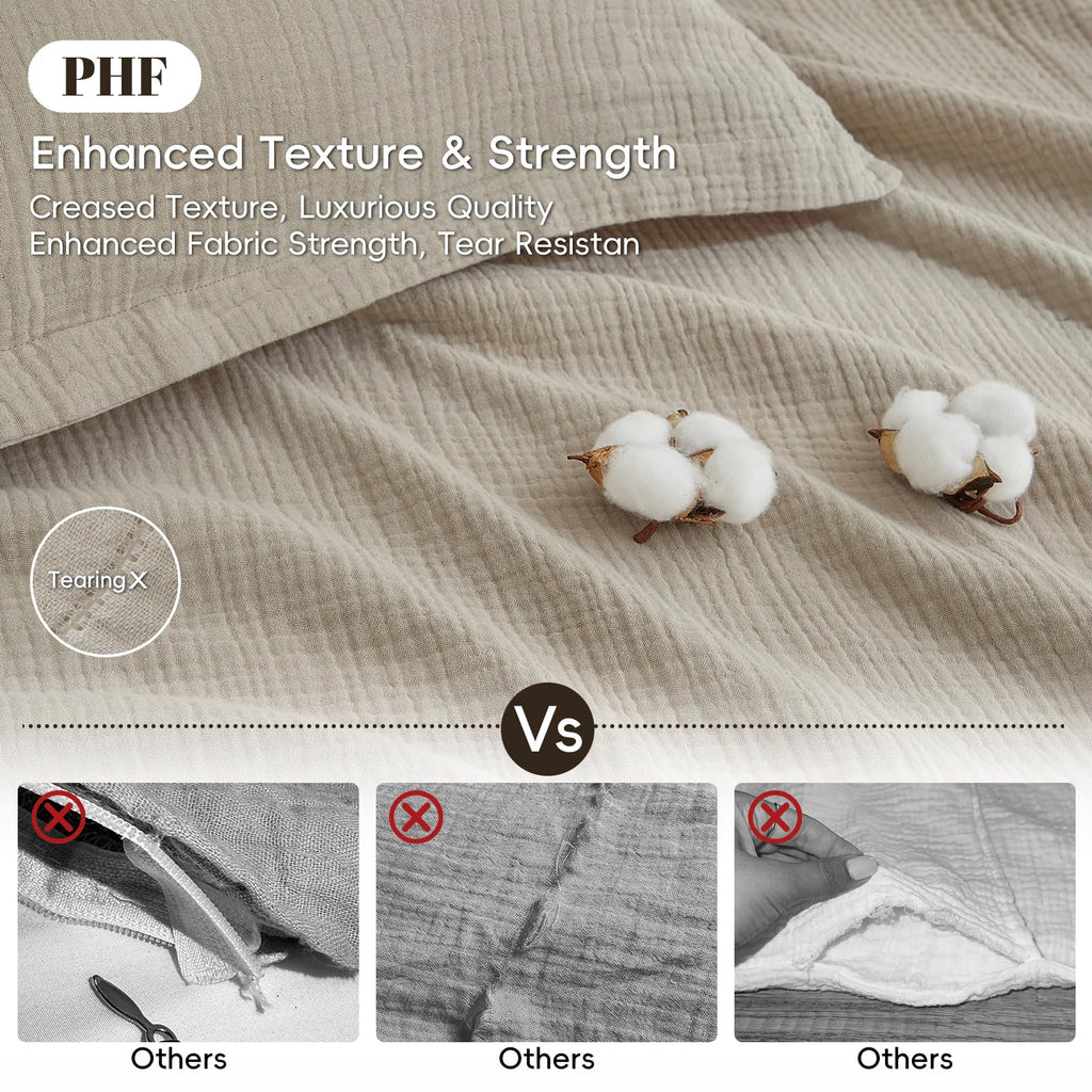 100% Cotton Muslin Duvet Cover 3-Layer, 90"x90", Taupe