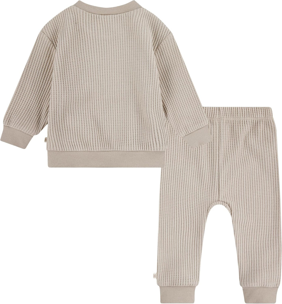 Baby Waffle Knit Crewneck Sweatshirt and Pants piece Outfit Set