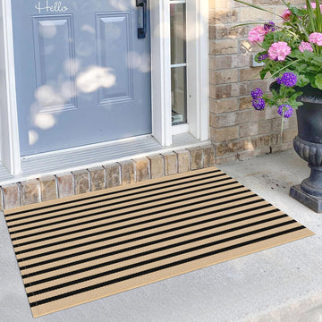 Striped Rug 2.3'x3.6' Indoor Washable Rugs Front Door Mat, Brown