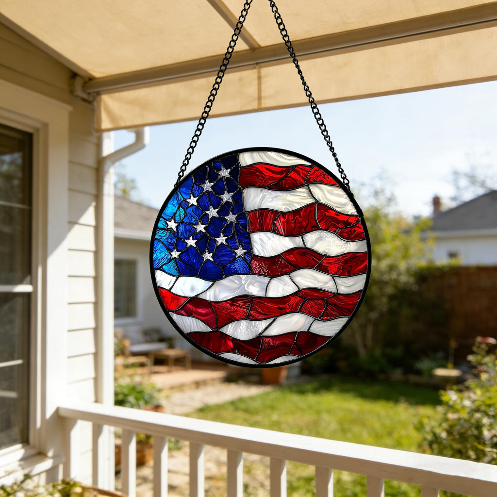 US National Flag Pattern Stained Glass Window Hanging Suncatcher Gifts 6.3"