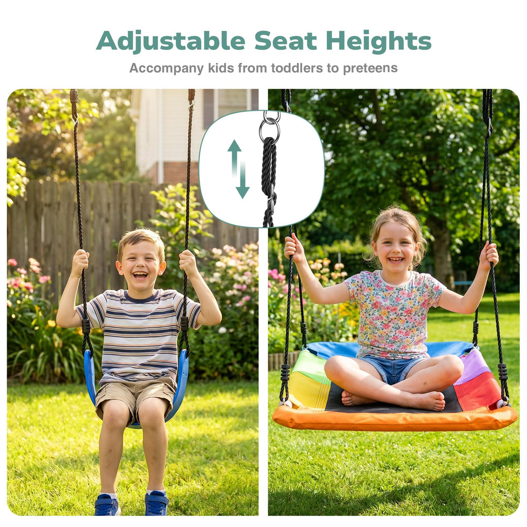 3 in 1 Swing Set for Backyard with Toddler, Platform and Belt Swing