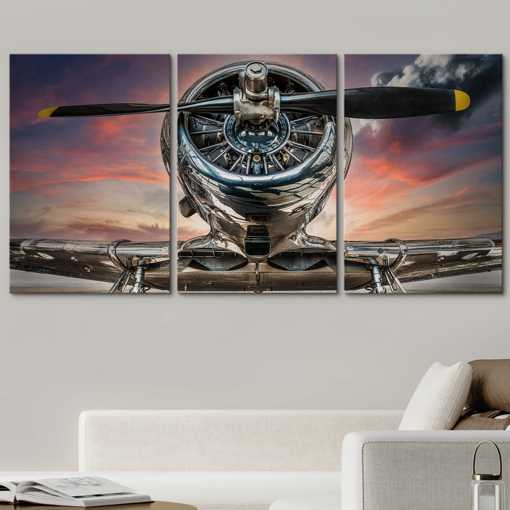 Canvas Print Wall Set Close Up Sunset Skyline Airplane Propeller Vehicles Transportation Photography Realism