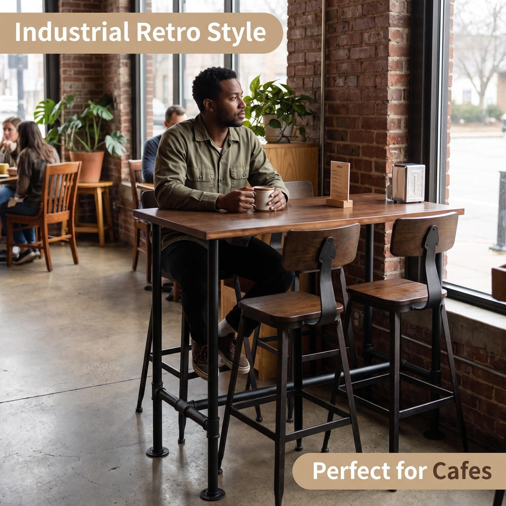 Industrial 41.3inch Height Bar Table Vintage Pipe Design Bistro Table Rustic Kitchen Dining Breakfast Desk Farmhouse