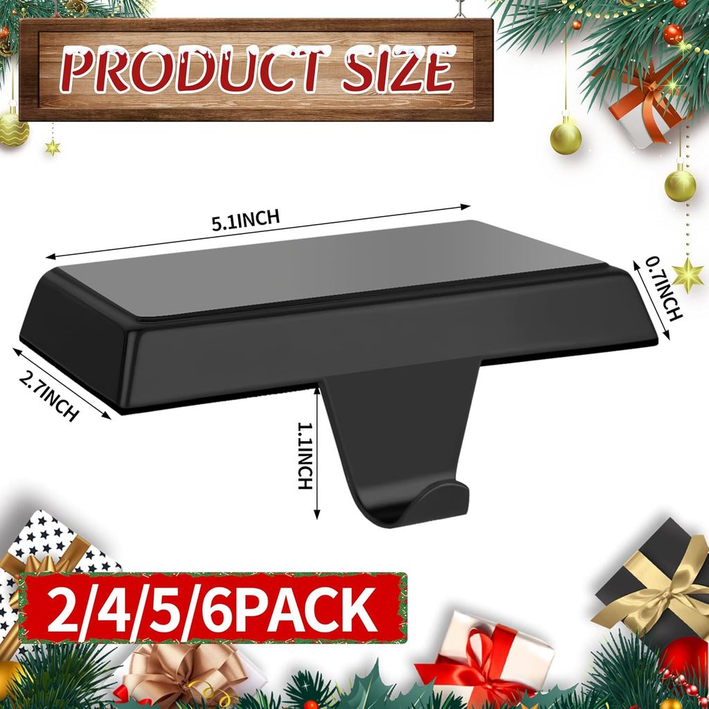 4 Pcs Christmas Black Stocking Holders, Heavy Duty Mantle Hangers with Non-Slip Pad, Weighted Stocking Hooks