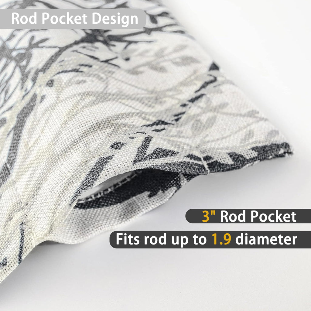Tree Branch Linen Lined Valance Double Layer Thermal Insulated Room Darkening Blackout Valances 3 Inch Rod Pocket
