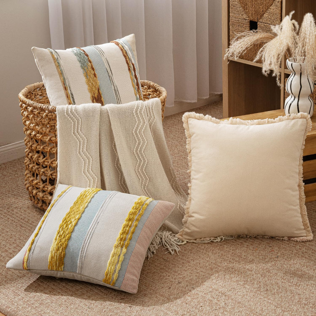 Boho Decorative Pillow Covers 24x24 Blue-Earth Tones Pack of 2