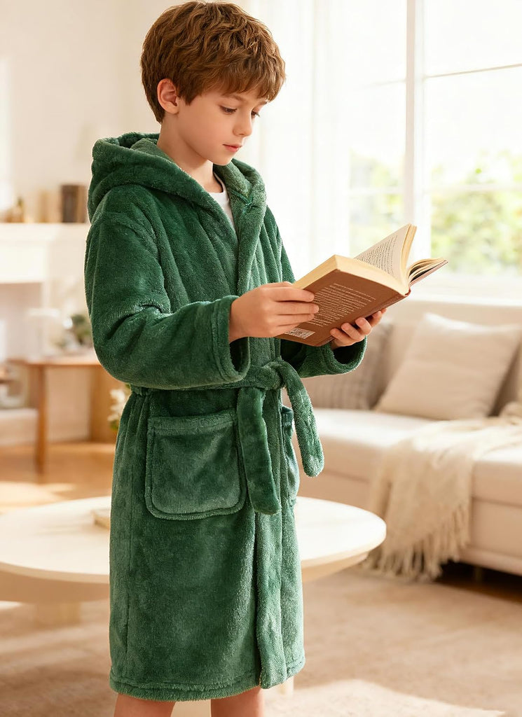 Boys Fleece Robe, Hooded Toddler Soft Fuzzy Bathrobe for Kids