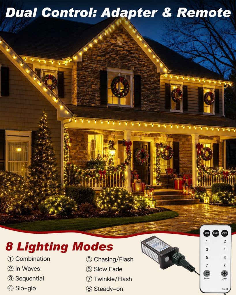 C9 LED Christmas String Lights Outdoor, 81 FT 100 LEDs Warm White Plug in