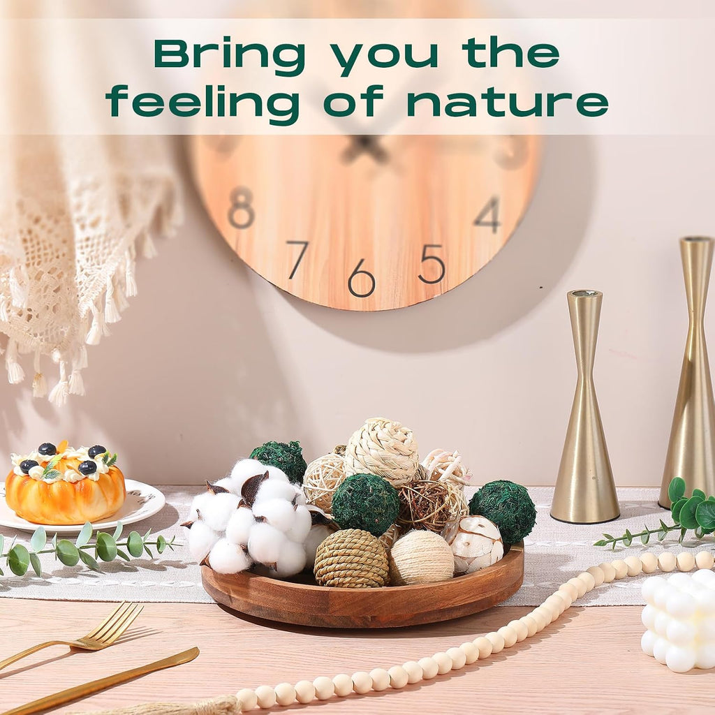3.15 and 1.97 Inch Decorative Balls, 20.9 Inch Garland Wood Beads Rattan Wicker Balls with Spheres Orbs Filler - Set of 25