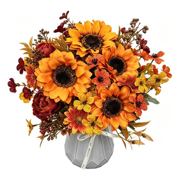 5pcs Artificial Fall Daisy for Thanksgiving, Indoor Outdoor Decor Faux Mums Sunflower Burgundy Rose Flower for DIY