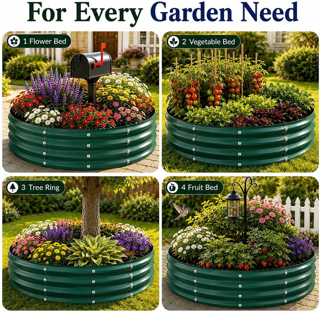 5FT Round Raised Garden Bed, Heavy Duty Galvanized Metal Planter Box for Vegetables, Flowers & Herbs, Rust-Resistant