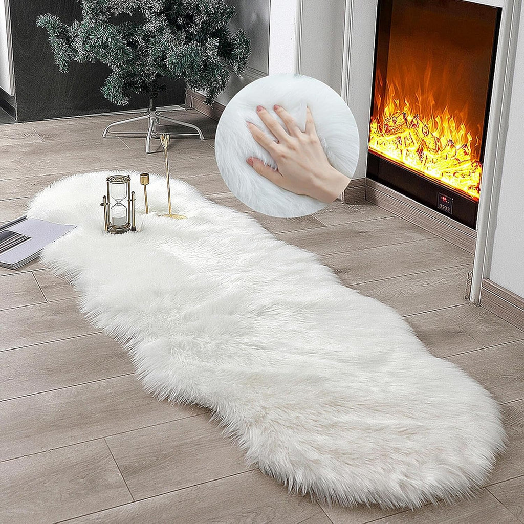 Faux Fur Rug Sheepskin Shag Fluffy Fuzzy White 2x6 ft Runner Rugs
