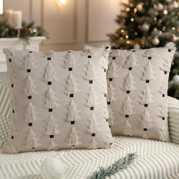 Christmas Pillow Covers 20x20 inch Soft Plush Faux Fur Christmas Tree Throw Pillow Cases for Winter Holiday - Set of 2