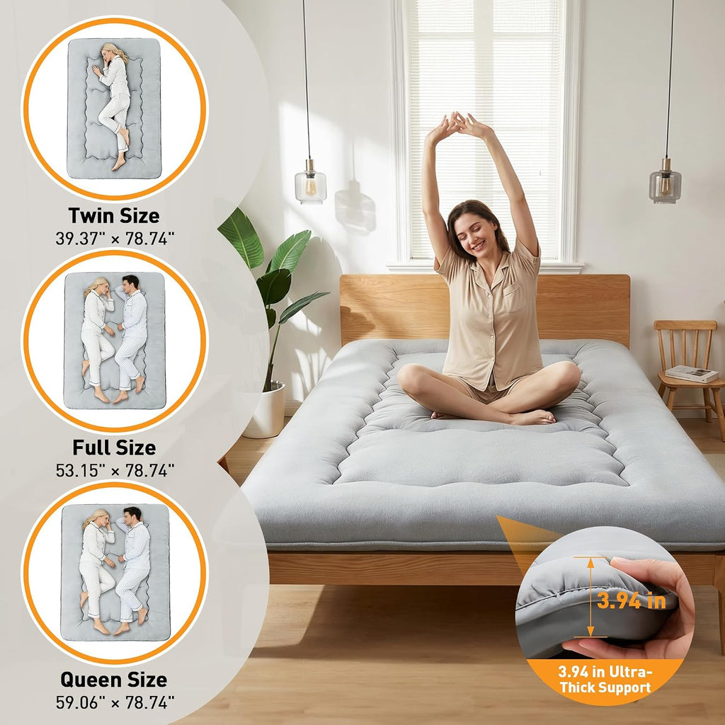 Japanese Floor Mattress, 4" Thick Futon Mattress, Gray