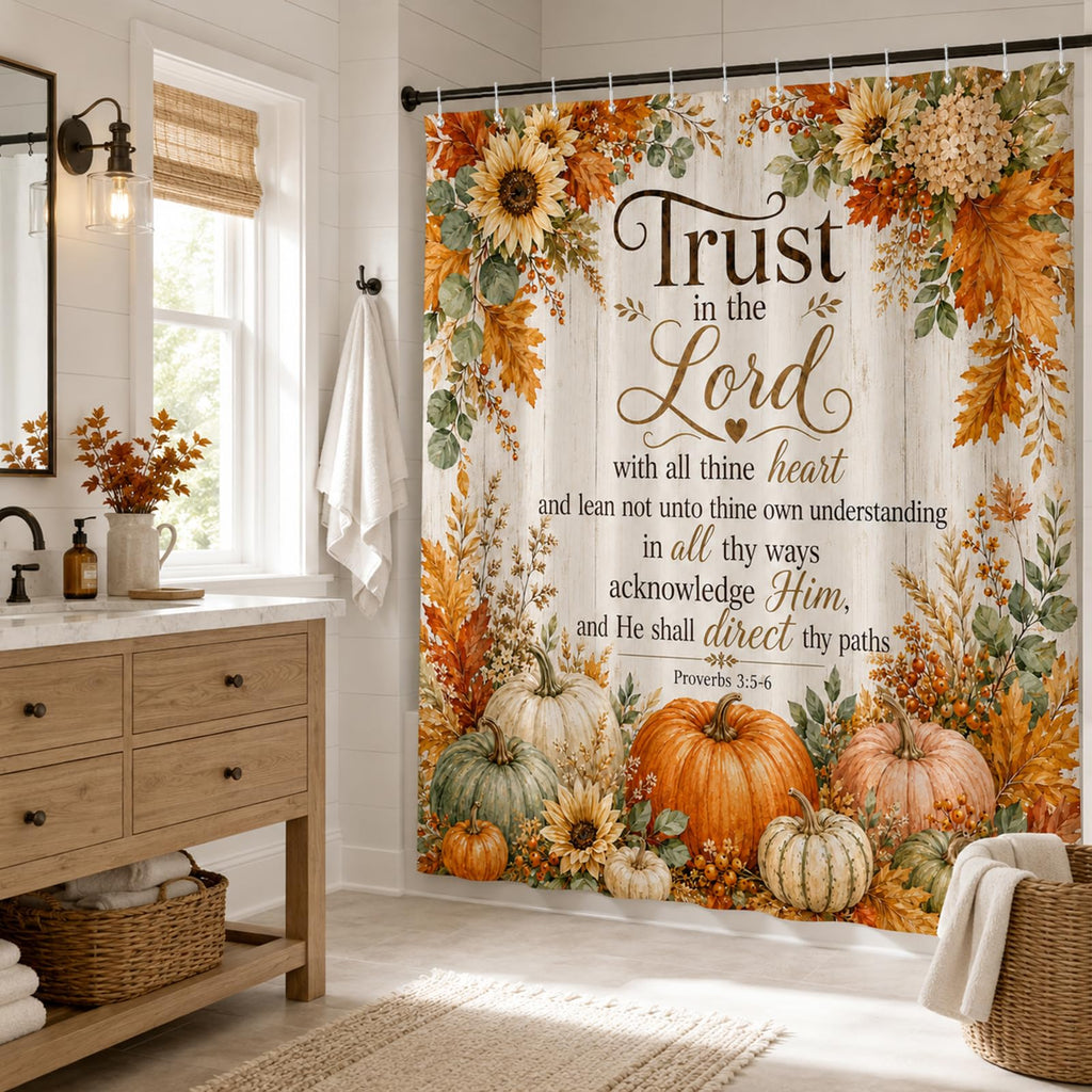 Fall Christian, Inspirational Farmhouse Autumn Harvest Pumpkin Sunflower with Bible Verse, Thanksgiving Holiday