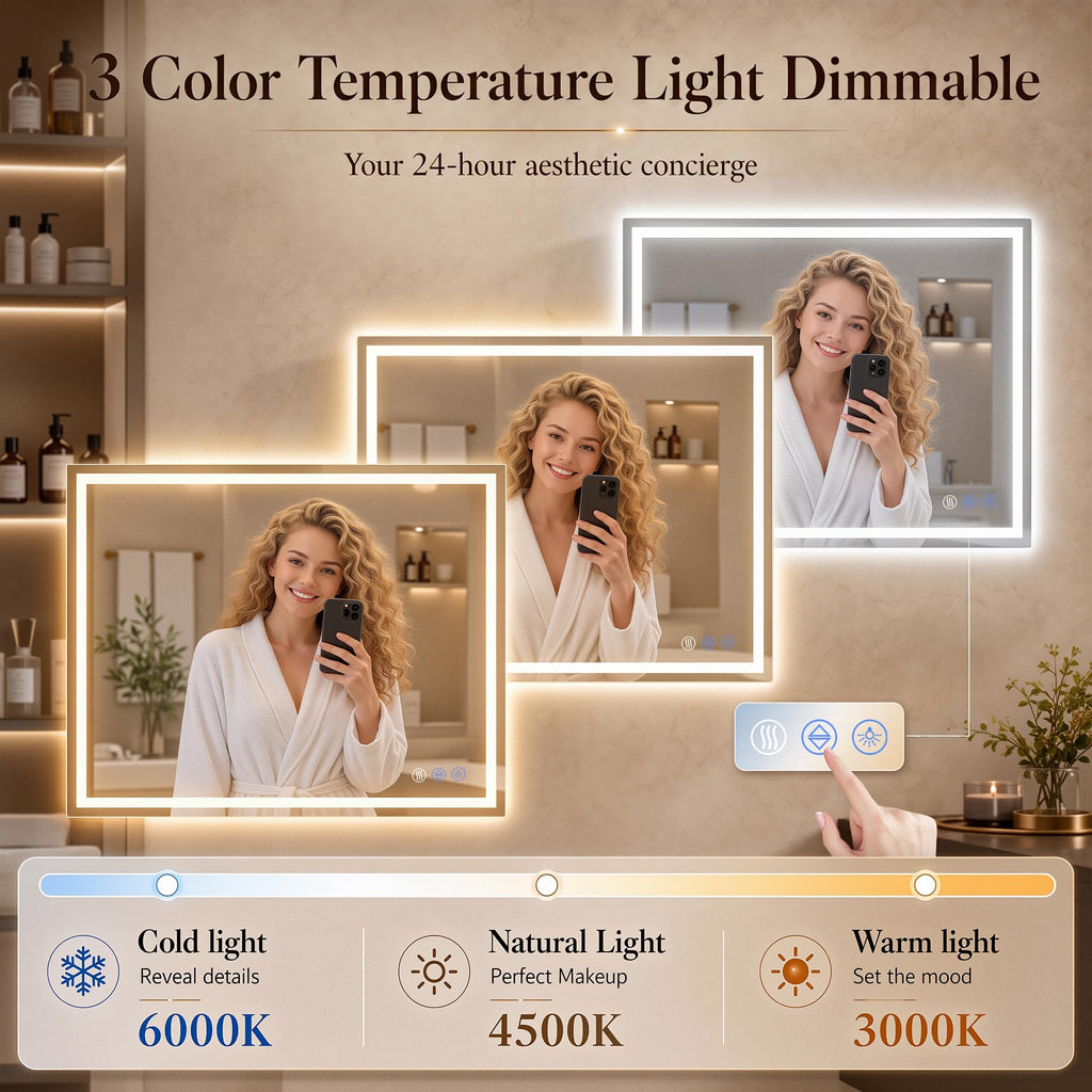 40"x 30" LED Bathroom Mirror with Lights