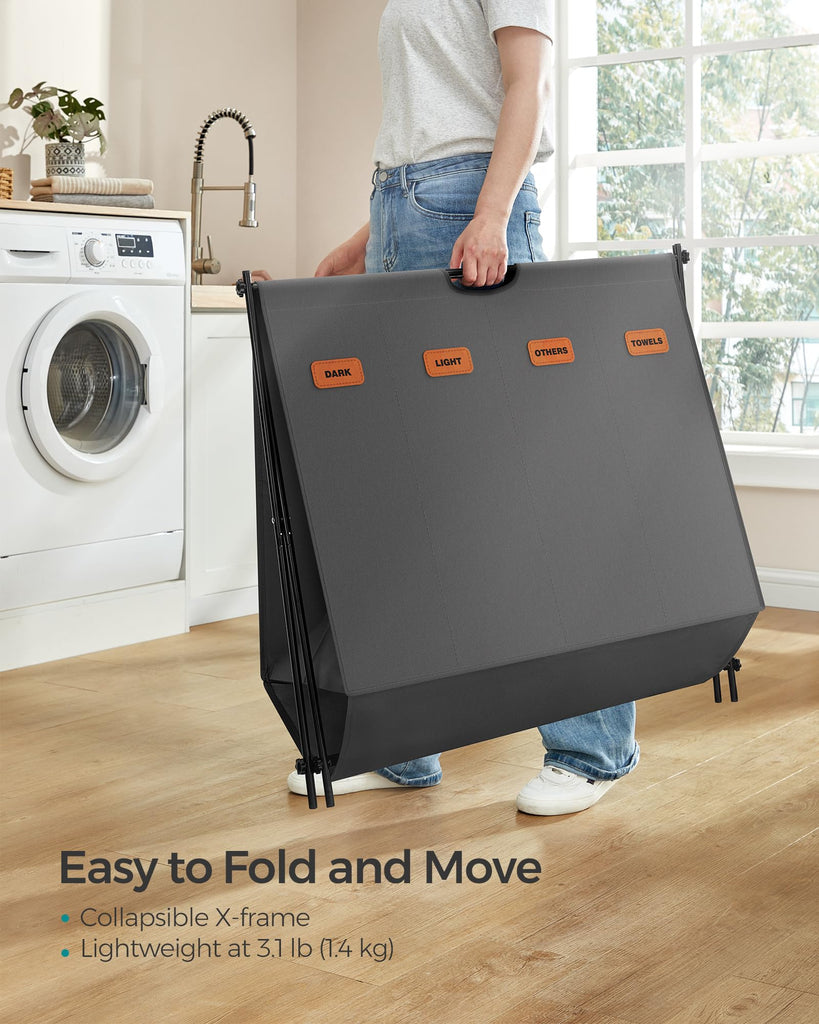 Laundry Hamper, 155L, 4 Sections, Collapsible X-Frame