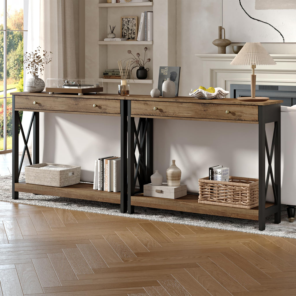 40" Farmhouse Console Table with Drawer and Storage Shelves