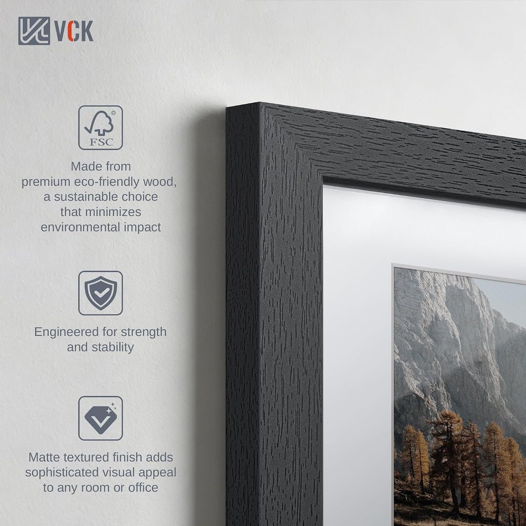 8x10 Picture Frame Black - 5 Pack, with Tempered Glass, Displays 5x7 Photo with Mat or 8 x 10 Without, for