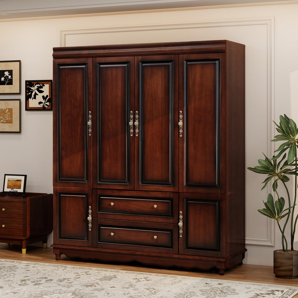 Solid Wood Armoire Wardrobe Closet with Cherry Finish