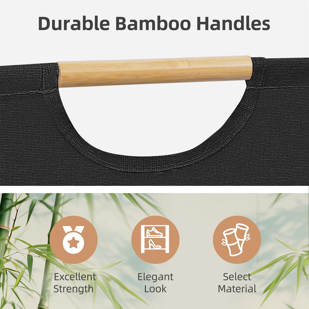 2-Pack Collapsible Laundry Hamper with Bamboo Handles, Black