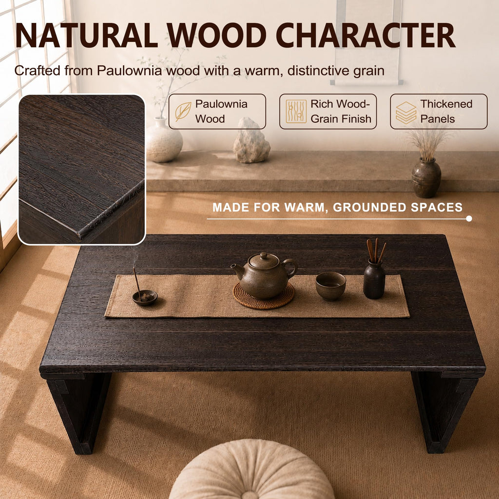 Foldable Japanese Floor Table, Folding Coffee Table, Natural Paulownia Wood