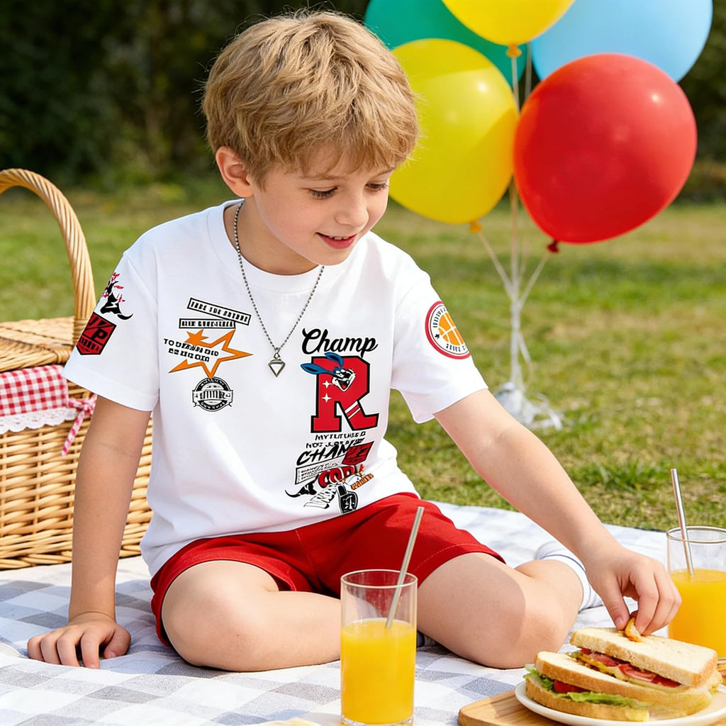 Boys Summer Clothes Short Sleeve Top and Shorts Piece Kids Outfits Boys Sets