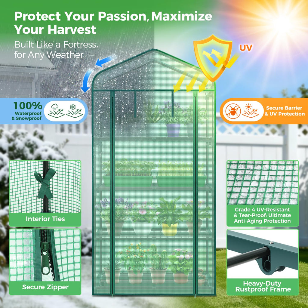 Mini Greenhouse for Indoor Outdoor - Adjustable 4-Tier Rack Portable