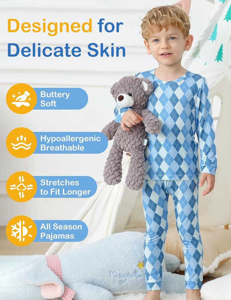 Bamboo Viscose Toddler Pajamas, 4 Piece Pjs for Kids Boys