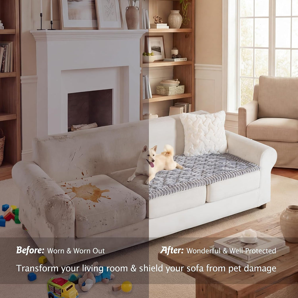 100% Waterproof Fuzzy Couch Cover for Dogs Light Grey 27.6"x59"