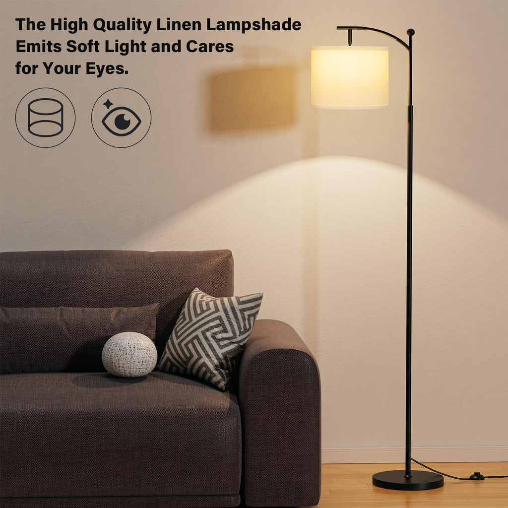 60" Floor Lamp with 3 Color Temperatures, Adjustable White Shade, Black Pole - Tall Lamp, Classroom, Dorm - 9W Bulb