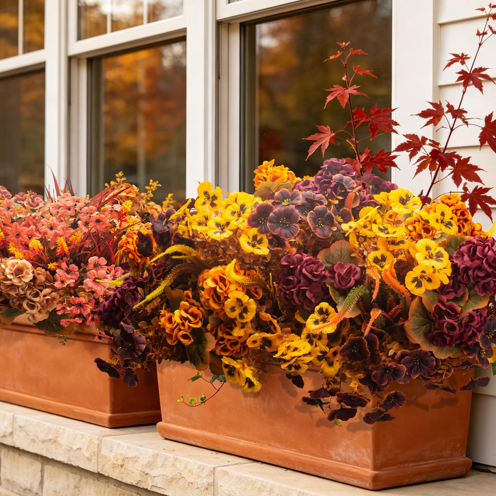 20Pcs Artificial Fall Flowers UV Resistant Outdoor Outside Decor