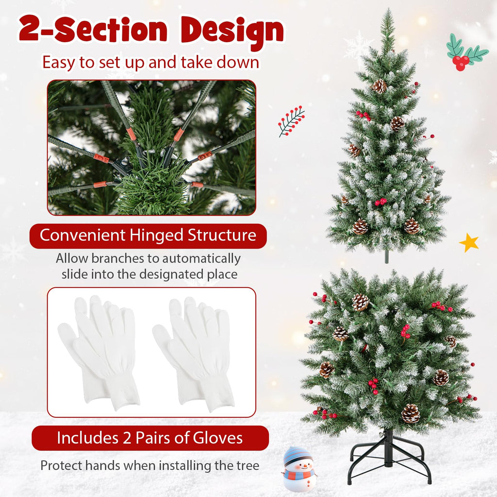 5ft Pre-Lit Pencil Christmas Tree with 250 LED Lights, Pine Cones