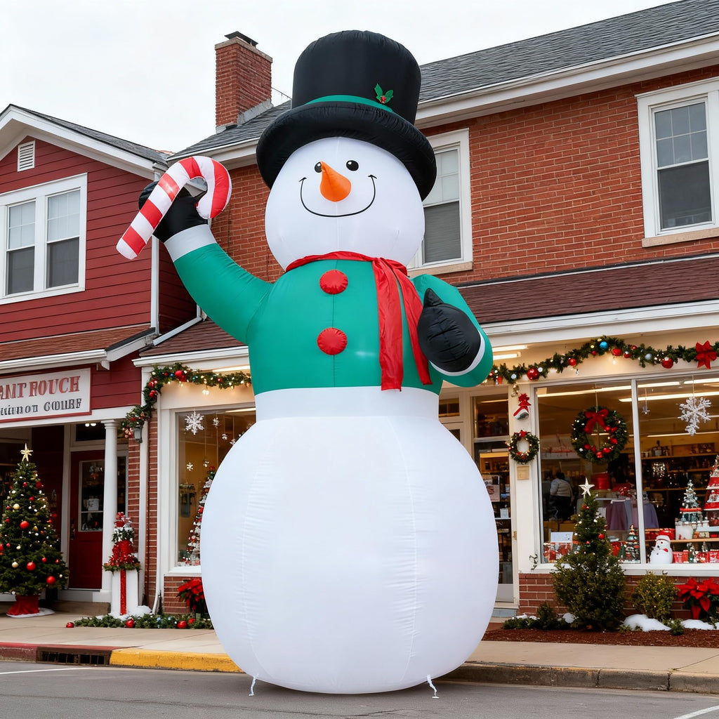 15 FT Christmas Inflatables Snowman Outdoor Decorations, Blow Up Snowman with Candy Cane Yard Decor for Garden Lawn
