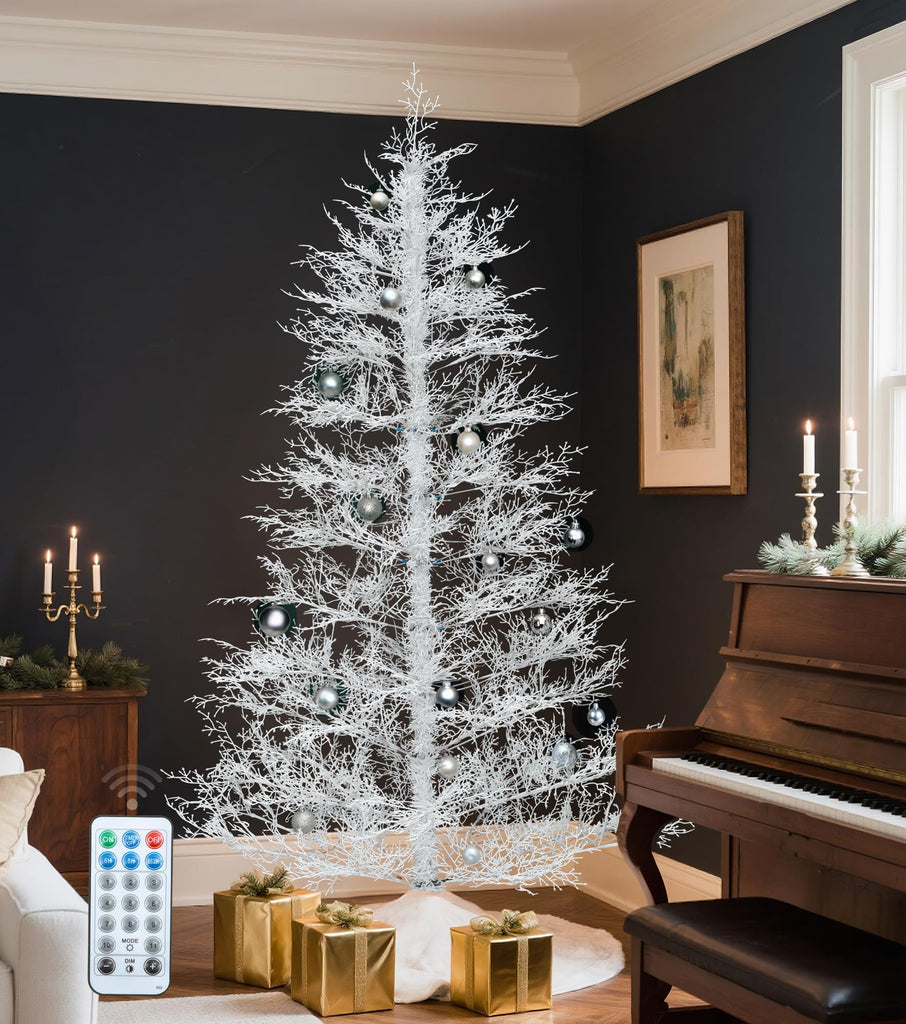 6FT White Birch Modern Christmas Tree Prelit 300 Color Change Light