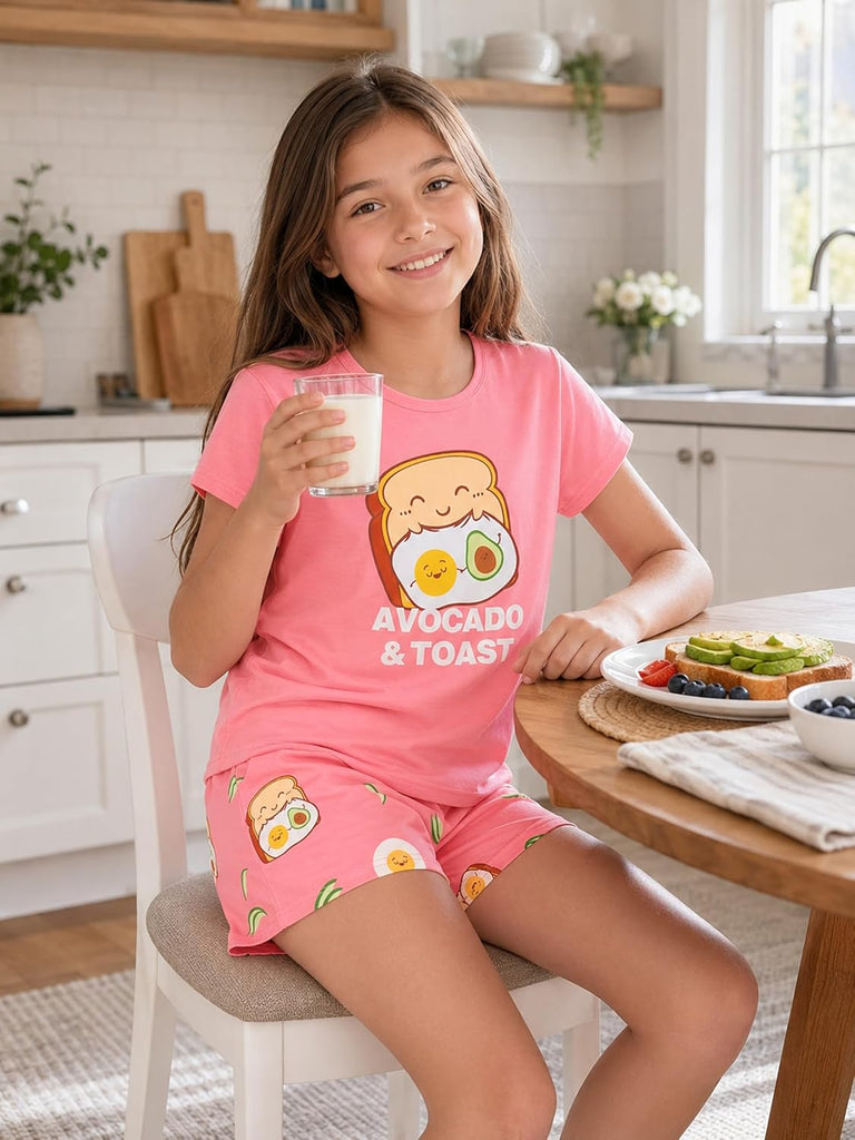 Girls Pajamas Neon Tie Dye Spiral Capybara Smiling Face Print T-shirt & Shorts Piece Soft PJ Set
