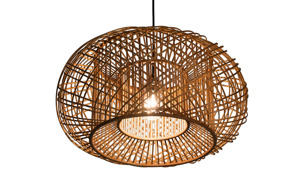 Bamboo Crisscross Pendant, Rustic Brown Ceiling Lamp
